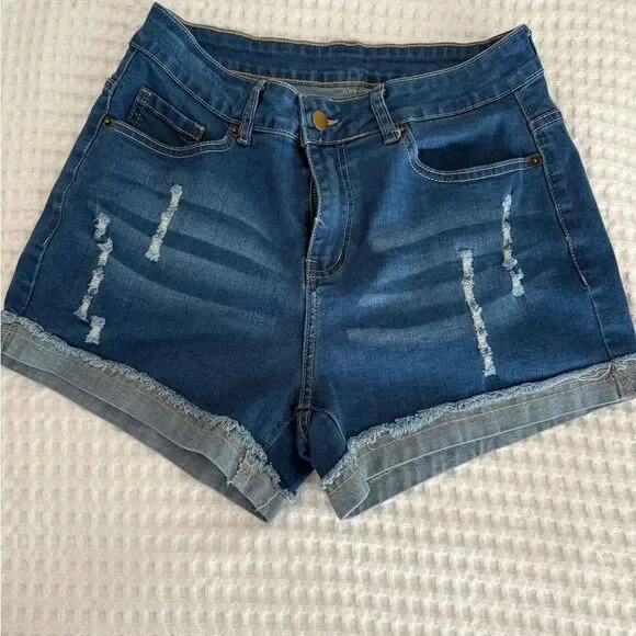 No Brand Mid rise dark wash cuffed jean shorts size Medium - Picture 1 of 7